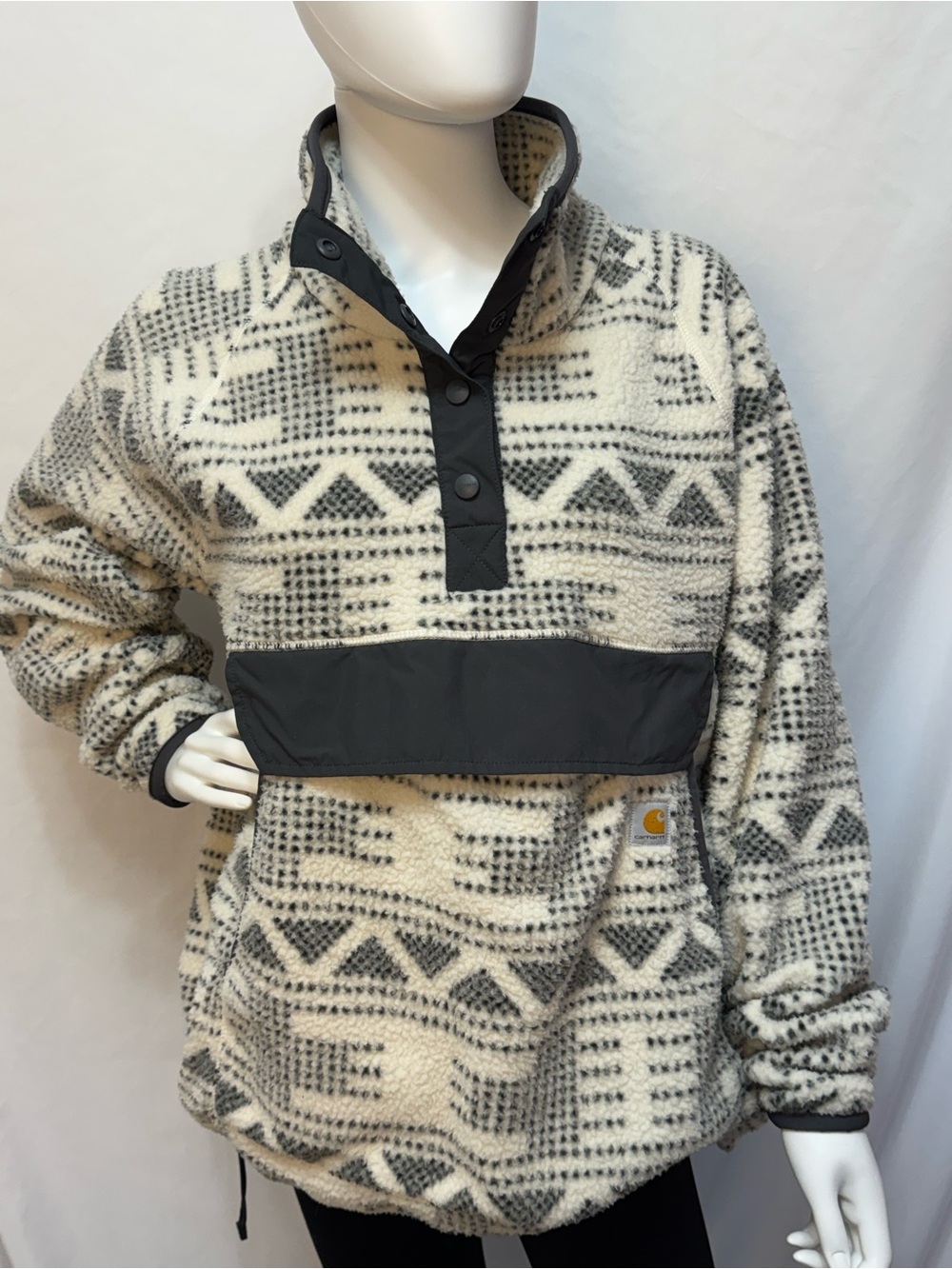 Carhartt Women’s Relaxed Fit Fleece Quarter Snap Pullover Malt Geometric Print
